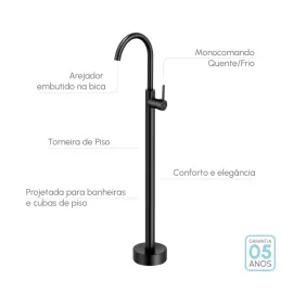 Torneira Monocomando de Piso para Banheira (Flora Preta Fosca)